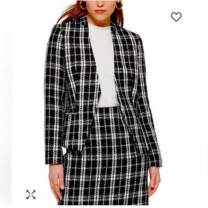 NWT- Calvin Klein- Black & White Tweed Open Front Blazer Jacket, Plus Size 14
